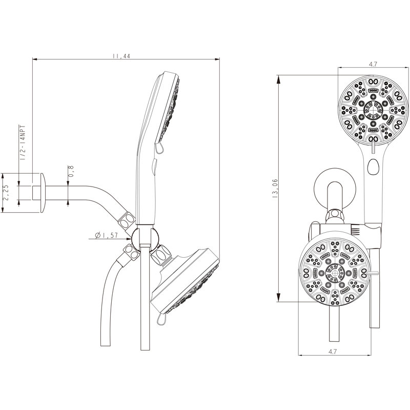 Pomme de douche double multifonction, Nickel brossé