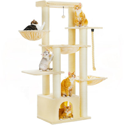 Grand arbre à chat de 66,5 pouces, avec 13 poteaux à griffer épais, condo pour chat à plusieurs niveaux, grand perchoir et hamacs pour grands chats d'intérieur