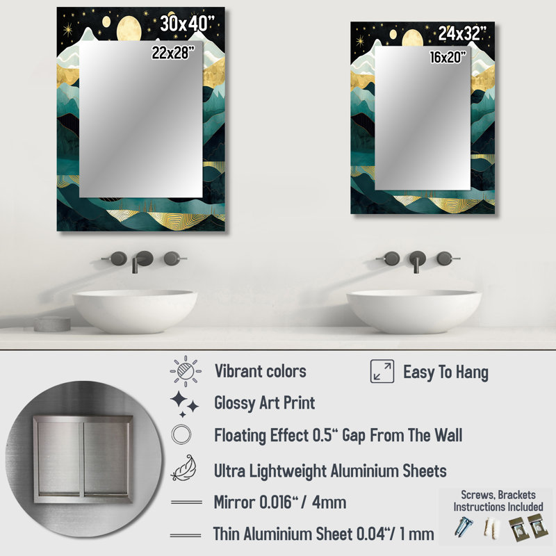 Mountain Nature'S Roar II - Landscapes Decorative Mirror On Metal, 32 po x 24 po