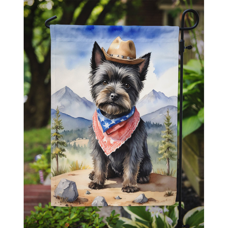 Drapeau Cowboy Welcome Garden, Cairn terrier rouge / bleu