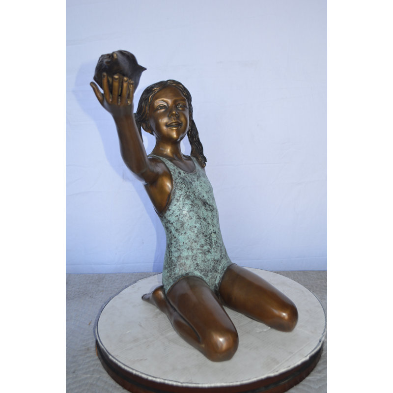 Bronze Sitting Girl Holding Shell Fountain