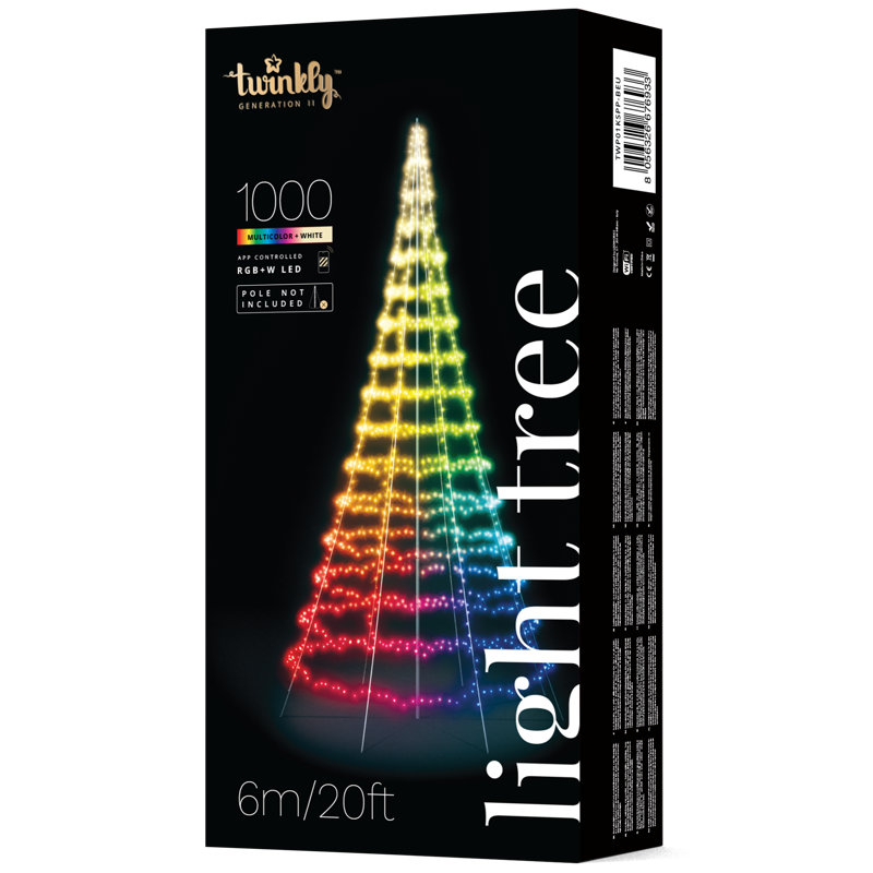 Arbre de Noël scintillant Twinkly Light - 1000 RVB + W, 20 pi, 16 millions de couleurs + blanc chaud