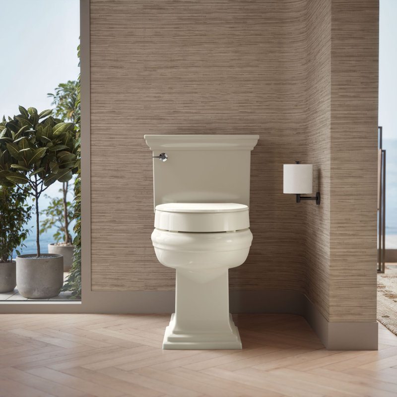 Hyten Elevated Toilet Seat with Quiet-Close Lid and Seat and Grip-Tight Bumpers, Biscuit, Elongated