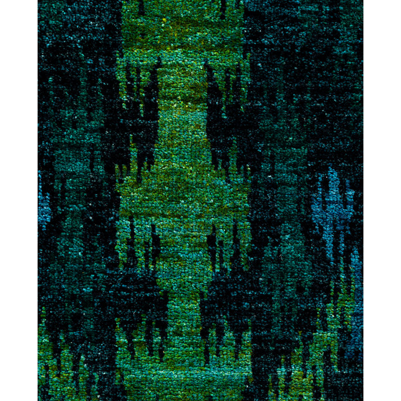 Overdyed Hand-Knotted Wool Modern-Contemporary Green Area Rug 4' 5" x 7' 2"