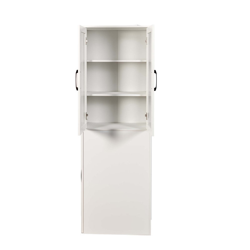70.87 H Display Storage Cabinet With 4 Tier Multi-Functional Pull-Out Shelves And 2 Glass Doors For Modern Kitchen And Living Spaces