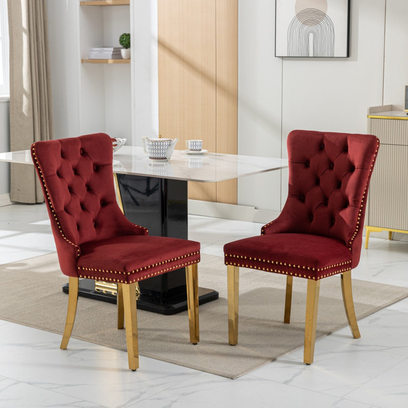 Chaise d'appoint rembourrée Gaudet Fulkerson, Doré, Rouge
