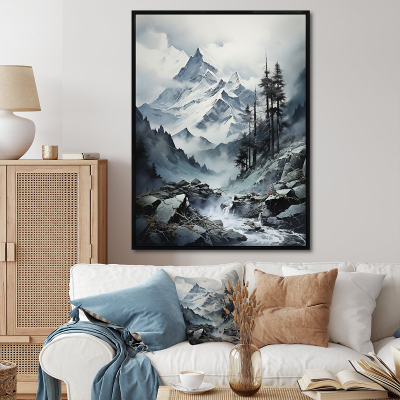 Batichon Canada, majestueux pics sur toile, H 20 po x l 12 po x P 1 po, Cadre flottant noir