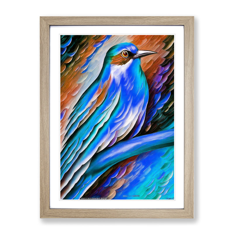 Bird Portrait No.5 - Wall Art, 48cm H x 36cm W, Oak Framed, White