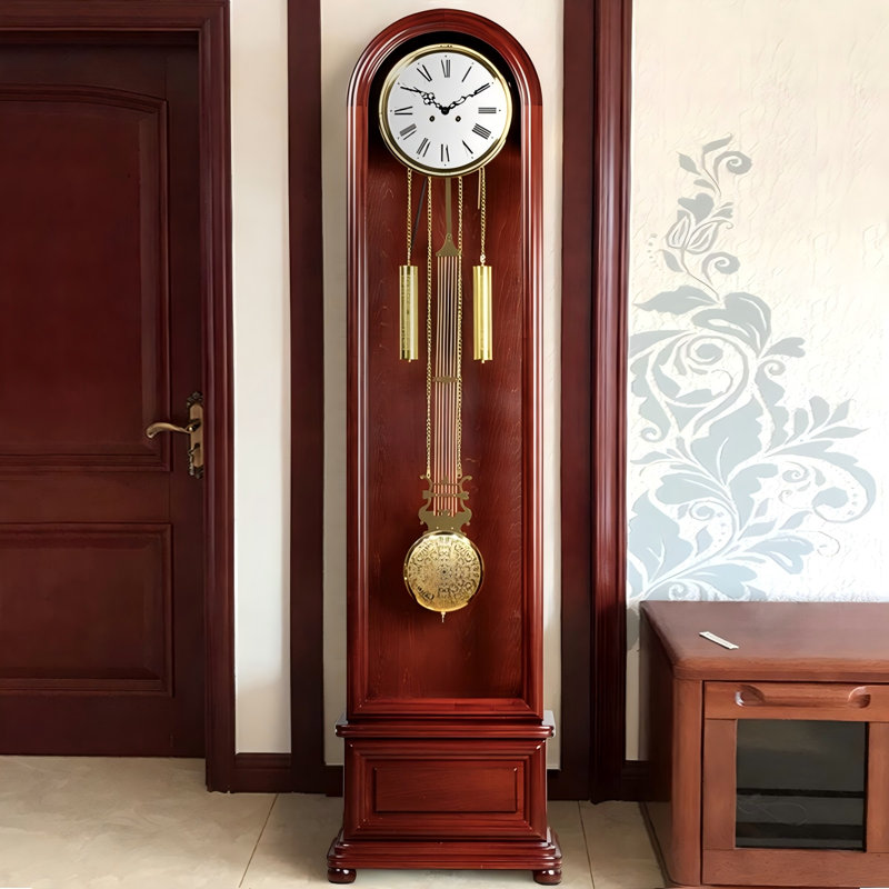 Vintage Brown Basswood Solid Wood Floor Clock Decor