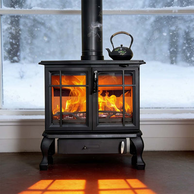 Metal cast iron wood-burning fireplace