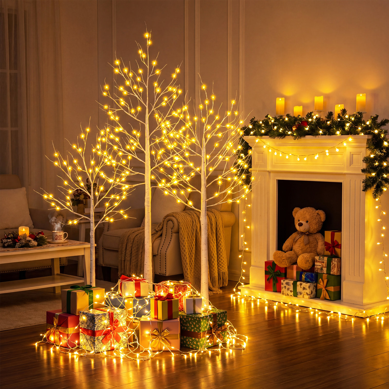Adcock LED Birch Tree Light Set, 4ft+5ft+6ft