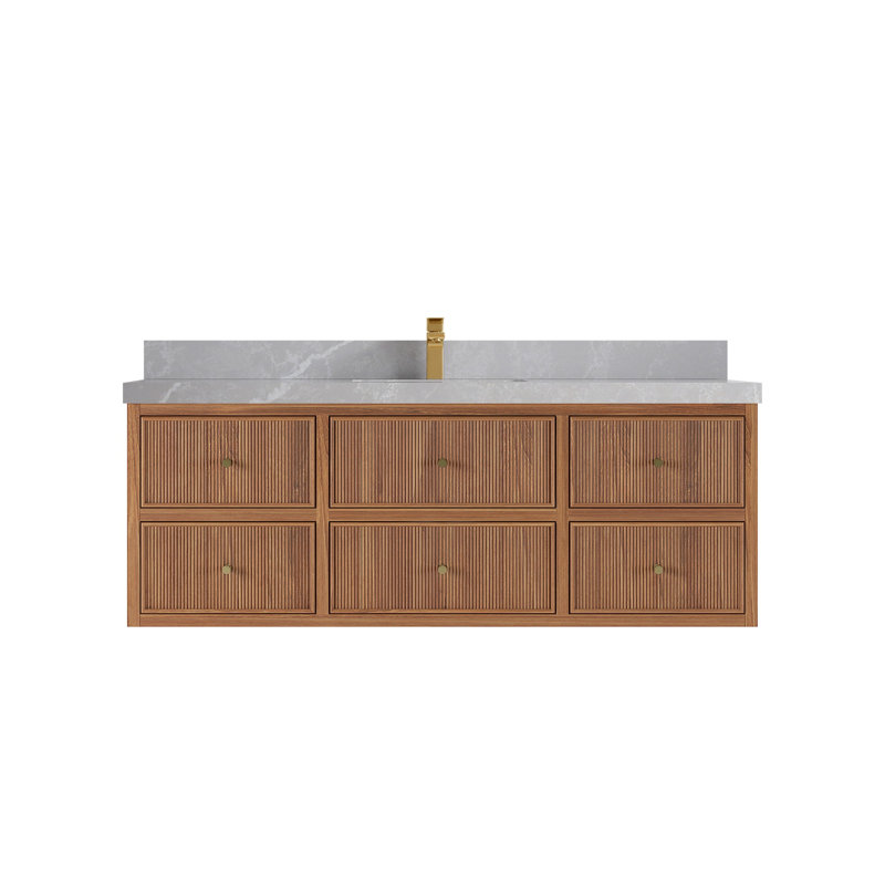 60'' Single Bathroom Vanity with Quartz Top, Pearl Grey
