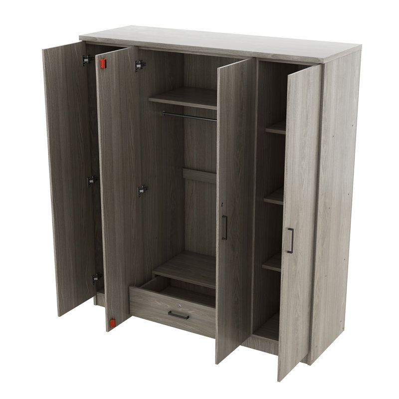 Garde-robe de style moderne minimaliste à 4 portes avec 1 tiroir, Gris