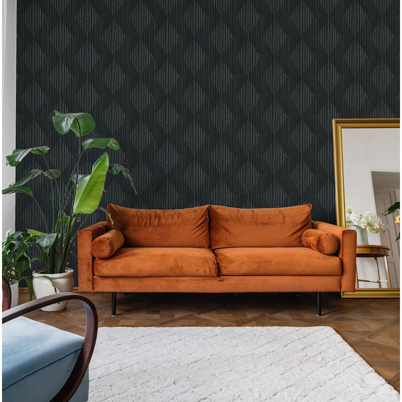 Organic Diamonds 10' L x 24" W Wallpaper Roll, Black, Self-adhesive