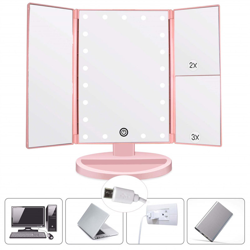 Demetrias Plastic Rectangle Freestanding Vanity Mirror, Pink