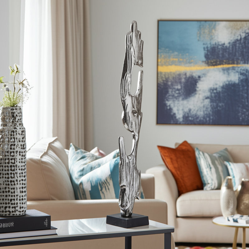 Statues Altus Modern Post Statues Sculpture, Argent, H 31,5 po x l 6,75 po x P 2,74 po
