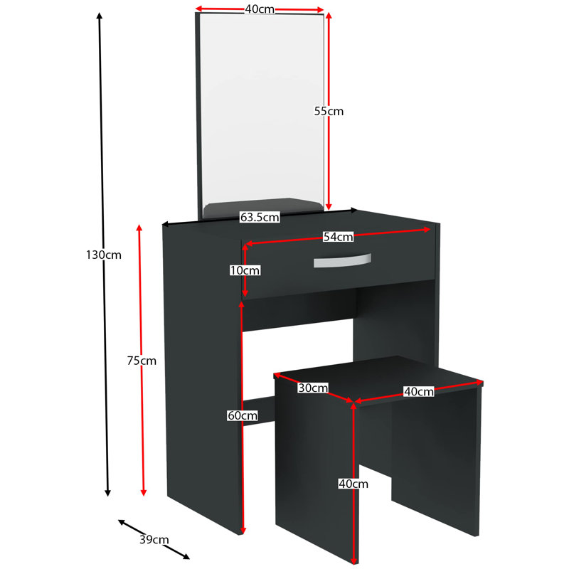 Elanora Dressing Table with Mirror, Black