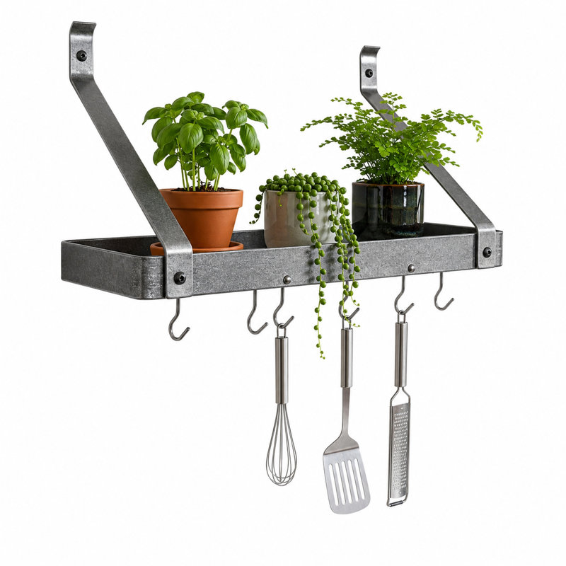 Gourmet Handcrafted Wall Mounted Pot Rack, 14'' H x 24'' W x 9'' D
