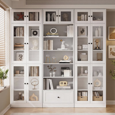 Bibliothèque haute 85,8 "avec porte en verre et tablettes