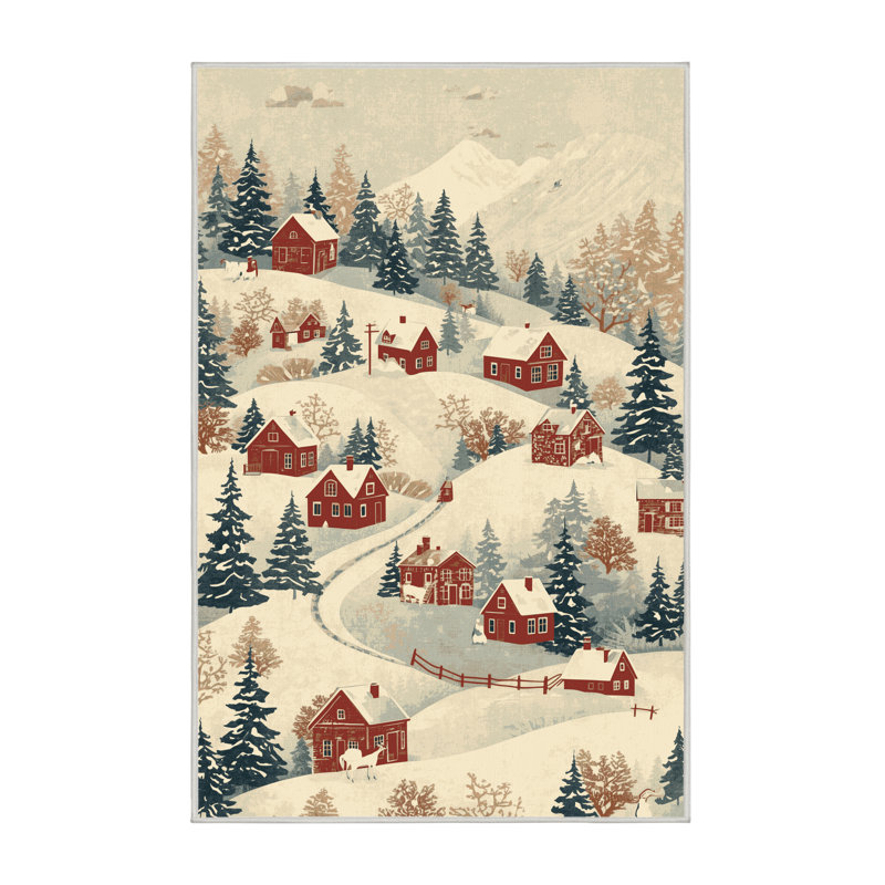 Machine Washable Myrtlewood Christmas Modern & Contemporary Abstract Rug in Beige – White Binding, 2x5