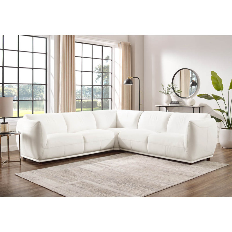Canapé modulaire en cuir 3 pièces Moon, Cuir véritable blanc
