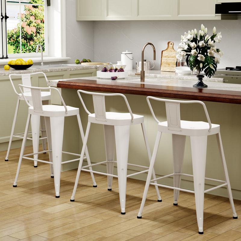 Tabouret de bar et de comptoir Hamblen, Tabouret de bar (siège d'une hauteur de 29,7 po), Blanc