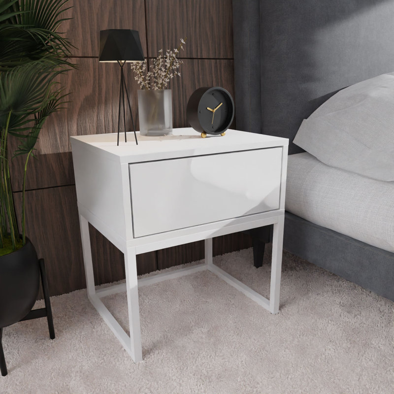 Arnae 45cm W Steel Bedside Table, White
