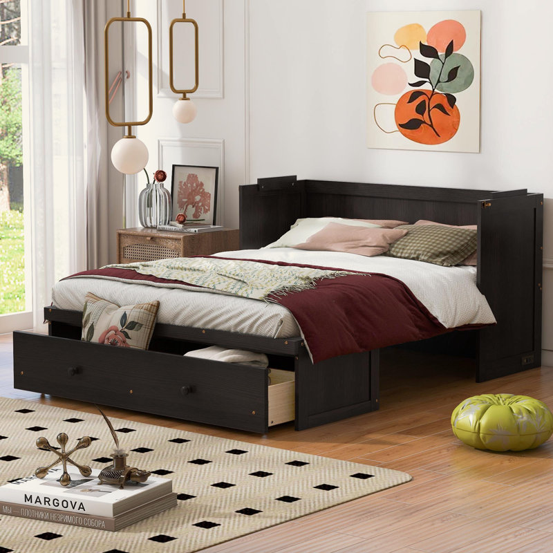 Armoire murale Murphy avec prises et tiroir, Espresso, Grand