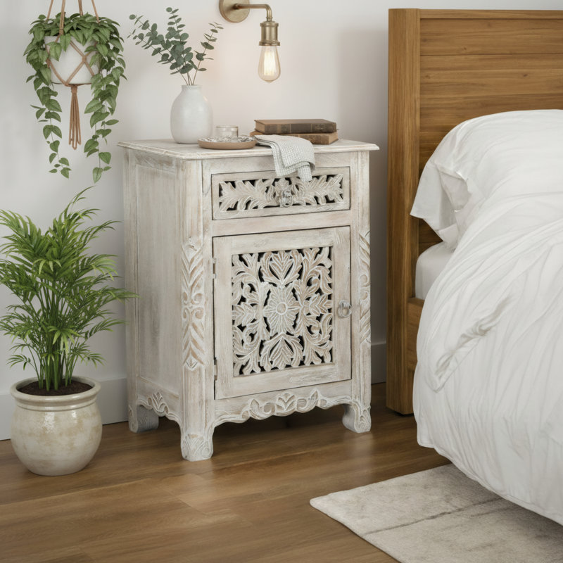 Harleen 22'' W Solid Wood Nightstand, Left, White
