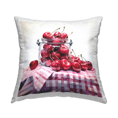 Cherries in Country Jar Outdoor Printed Pillow by RB