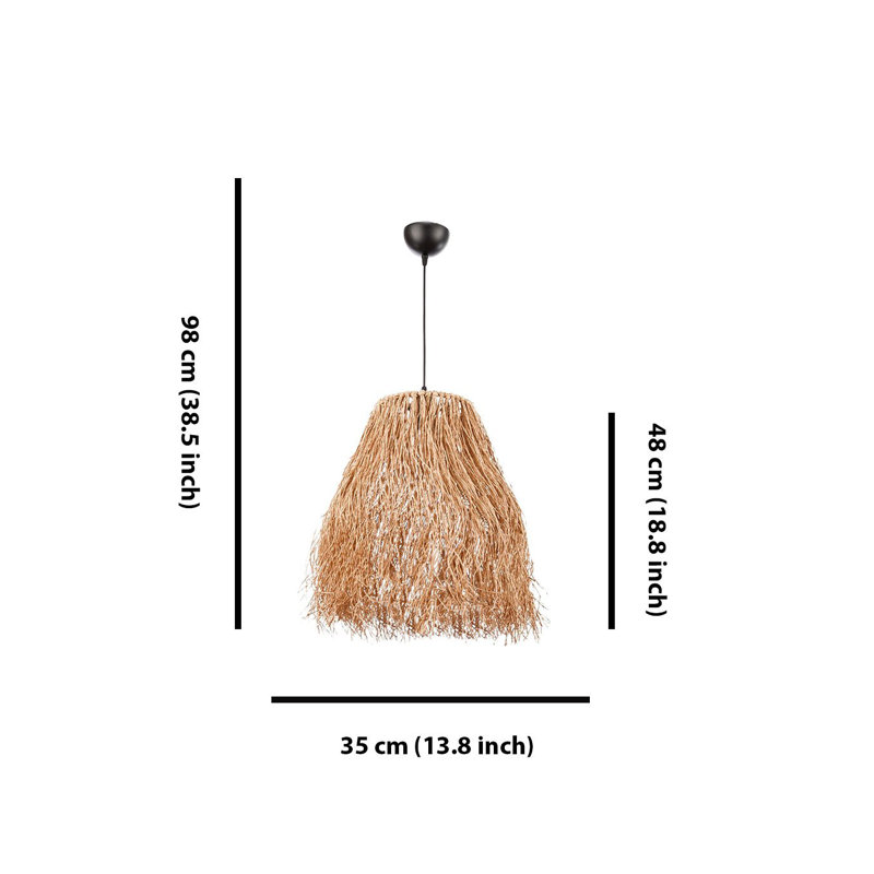 Lustre rustique fait à la main en raphia, couleur naturelle, 39,4 x 13,8 pouces | Corps en métal, câble réglable, douille E27 (40 W maximum) | Parfait pour la salle à manger, le salon et le vestibule | Décoration d'éclairage unique pour la maison