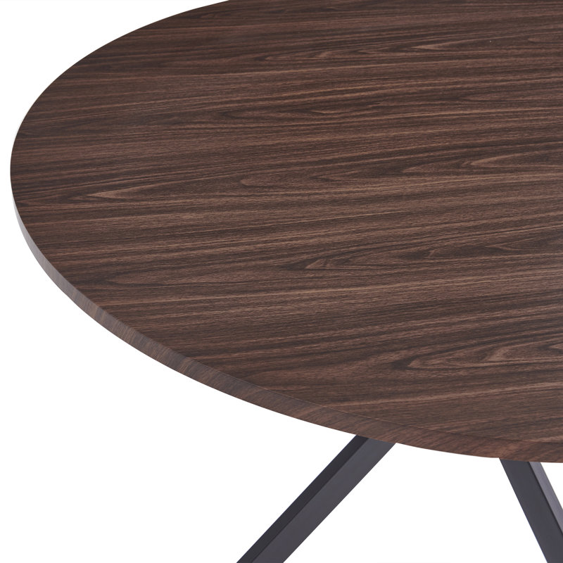 47.2" Round Wood Table With Wood Veneer &Sturdy Metal Base Kitchen Dining Table For Dining Room, Living Room, Indoor Patio