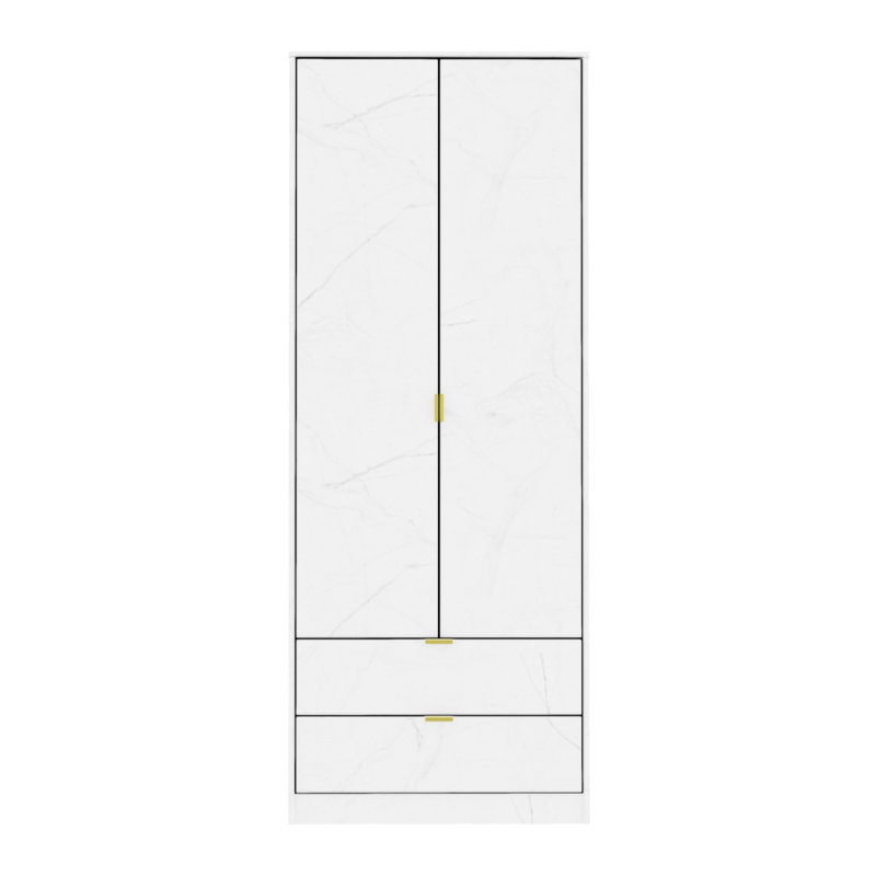 Fully Assembled Erlinna Diego 2 Door Wardrobe, White Marble Stone Effect Veneer