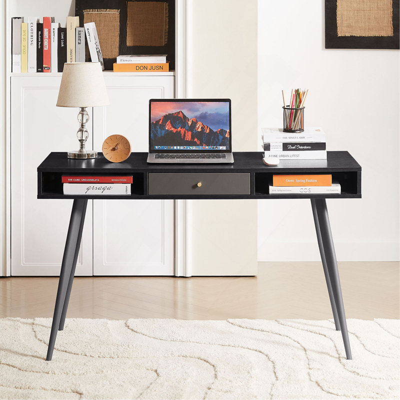 Mid Century Desk With USB Ports And Power Outlet, Modern Writing Study Desk With Drawers, Multifunctional Home Office Computer Desk