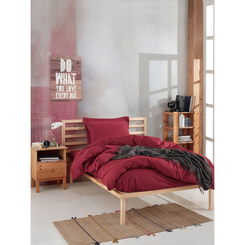 Ensemble de housse de couette 100% coton, Housse de couette 63 "x 87" + 1 taie d'oreiller st, Rouge Bordeaux