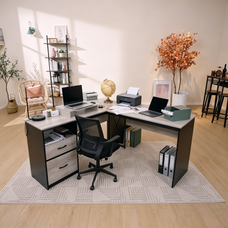 Adjustable L-Shaped Computer Desk