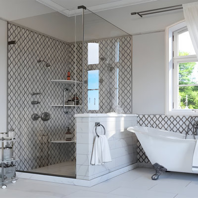 Carrelage arabesque en bois et marbre gris d'Athènes 14 x 14 Bianco Carrara (7 pieds carrés / boîte) Elysian - paquet de 5