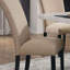 Salle à manger transitionnelle 7 pièces avec table en marbre et 6 chaises rembourrées en tissu beige, garniture cloutée 7 pièces : éléments de design latéraux rectangulaires