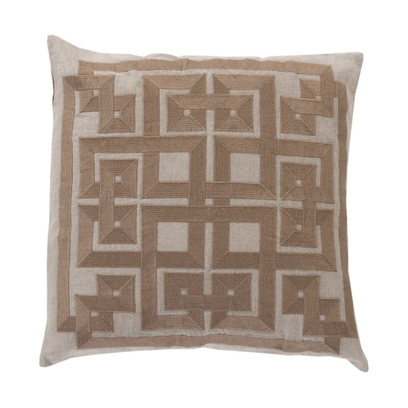 Coussin décoratif en lin, H 18 po x l 18 po x P 4 po, Avoine / wengé / brun varech, Duvet