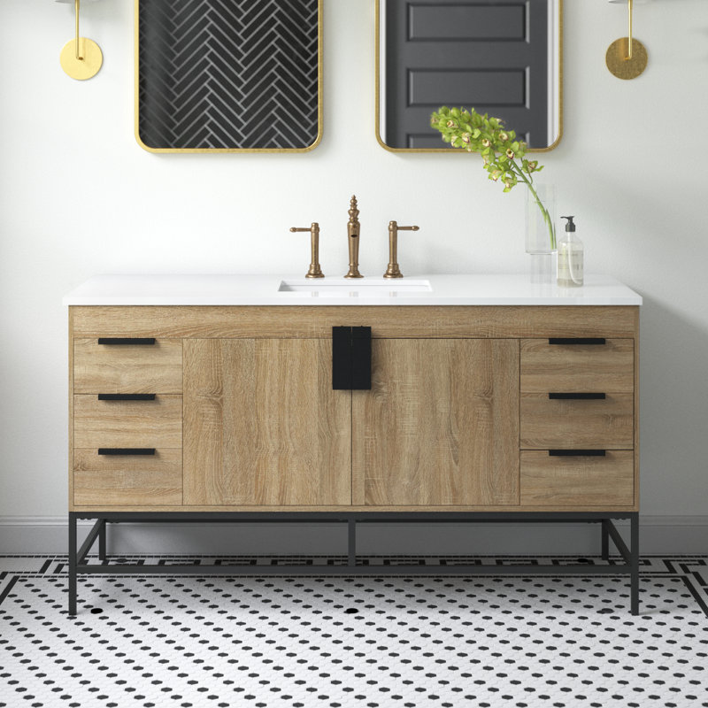 Ensemble de meuble-lavabo simple 60 po Eugene, Bois de manguier