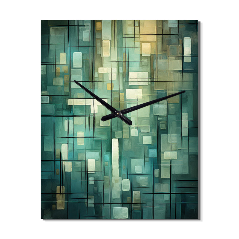 Evanescence Of Dreams Retro Abstract Teal - Peinture abstraite horloges murales, Très grand