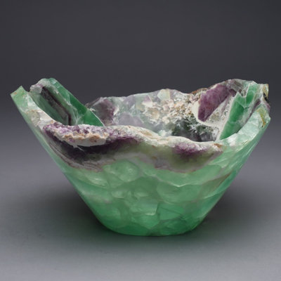 Bol fluorescent vert naturel unique en son genre sculpté à la main | Décoration de luxe 8,2 lb