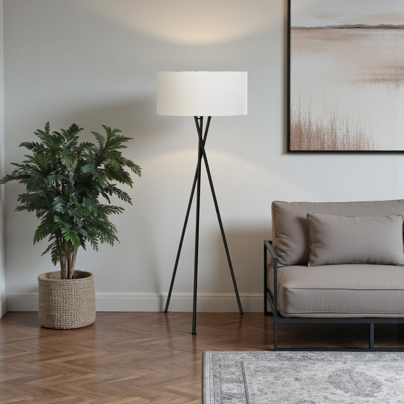 Rava 62"H Floor Lamp, Black Metal & Ivory / Cream Shade