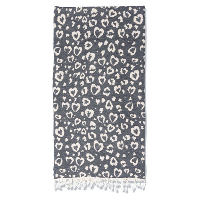 Antalya Leopard Heart Turkish Throw Blanket for Sofa or Couch, Soft Organic Cotton, All Seasons, 74" x 54"