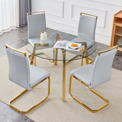 Anayjah Modern 47.3" Round Glass Top Dining Table Set