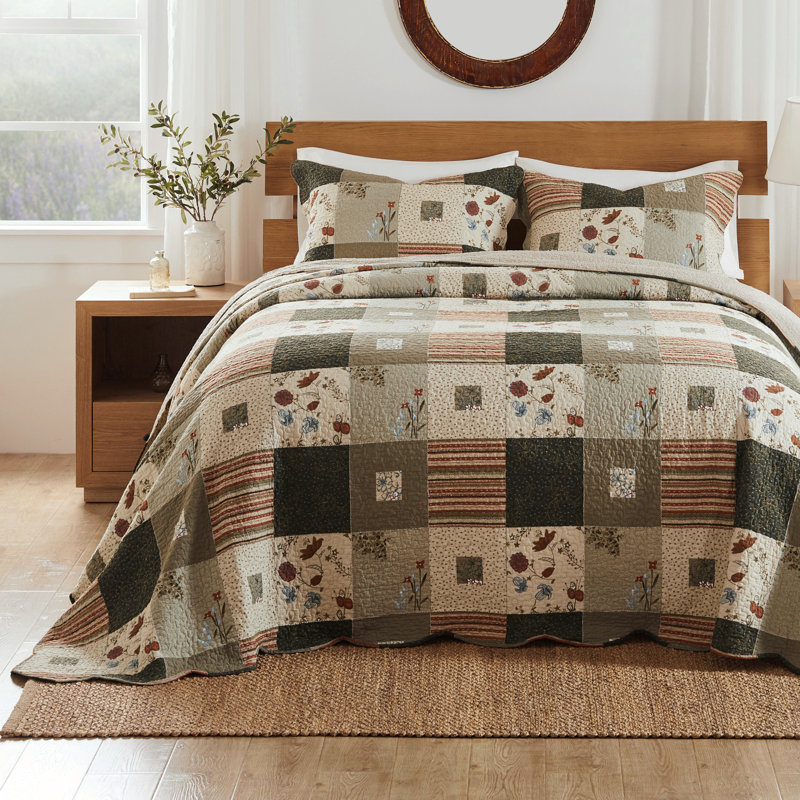 Greenland Home Fashions Sedona Multi Southwestern Floral and Stripe 3-Piece King Size Bedspread Set 120"x118" with 2 King Shams