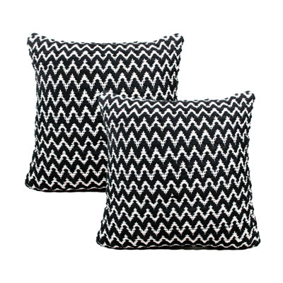 White / Black Chevron Cotton Blend Throw Pillow Cover Set of 2
