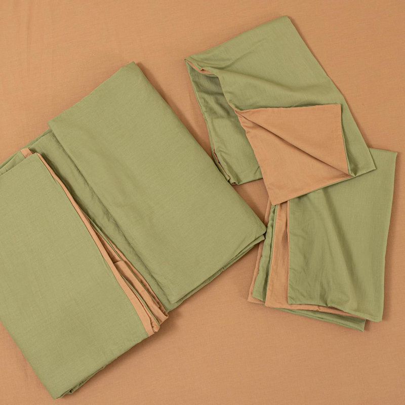 Reversible 100% Cotton Duvet Cover Set, Luxury Cotton Duvet Cover with Pillowcases, Soft & Breathable, Single, Olive Green