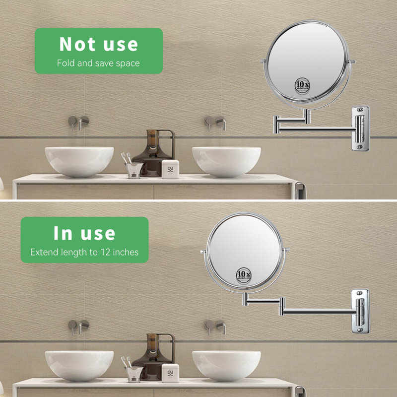 Miroir grossissant mural 8 po, miroir de meuble-lavabo double face pour salle de bain, 12 po x 16,8 po, 10X, Chrome chrome
