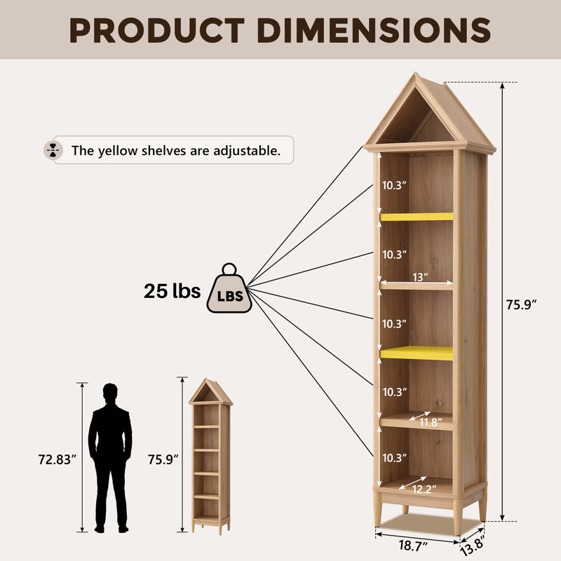 Angled Arch Bathroom Cabinet, 5 Tiers Geometric Cabinet with Storage, Modern Triangular Top Angled Arch with Adjustable Shelves, Wood Cabinet w/Open Display Shelves